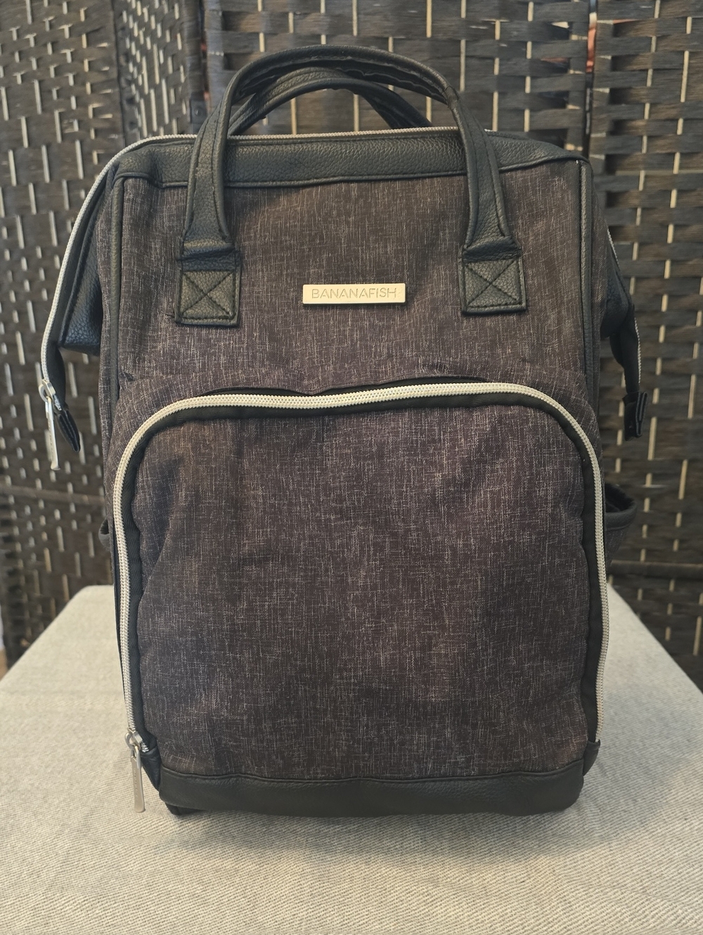 Bananafish Midi Backpack Diaper Bag - Black Heather Charcoal, EUC CLEAN